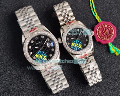 High Replica Rolex Datejust Watch Black Face Stainless Steel strap Diamonds Bezel  36mm